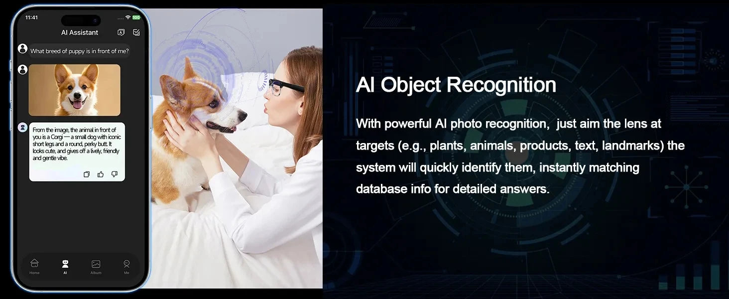 Black VisionAI smart glasses showing premium design details on white background