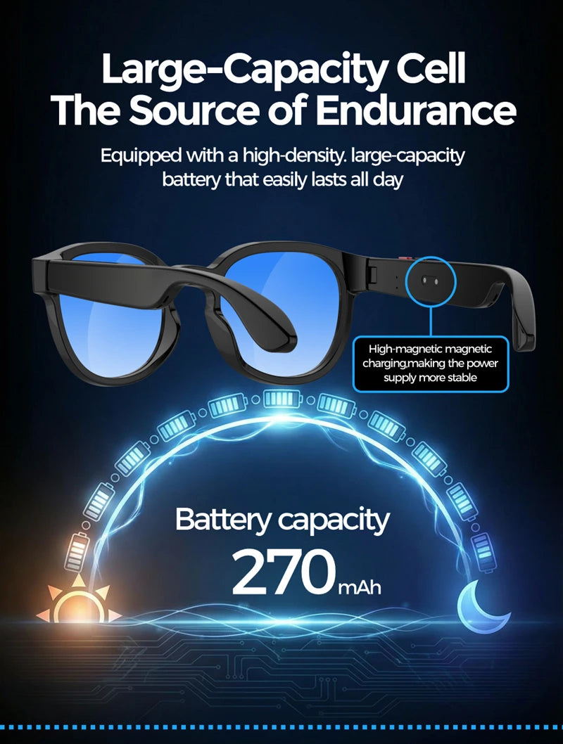 Black VisionAI smart glasses showing premium design details on white background