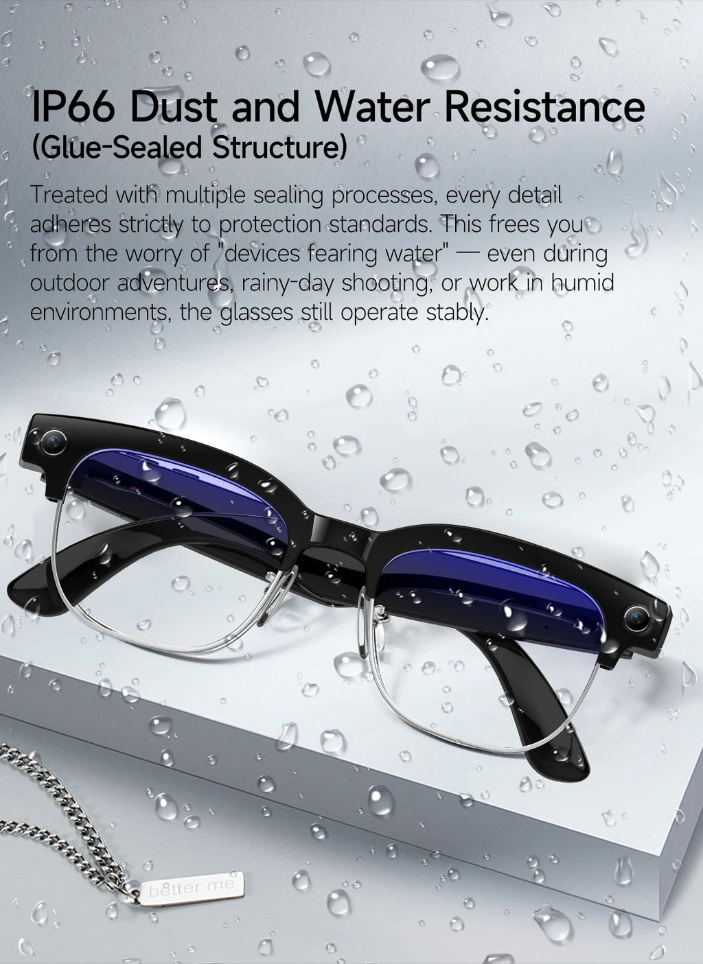 Black VisionAI smart glasses showing premium design details on white background