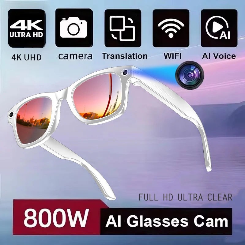Black VisionAI smart glasses showing premium design details on white background