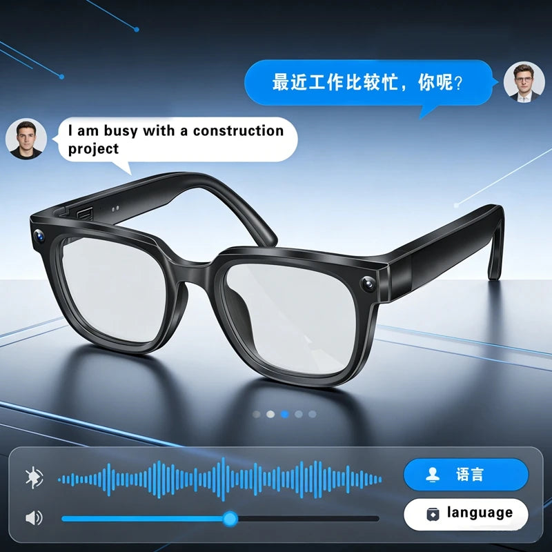 Black VisionAI smart glasses showing premium design details on white background