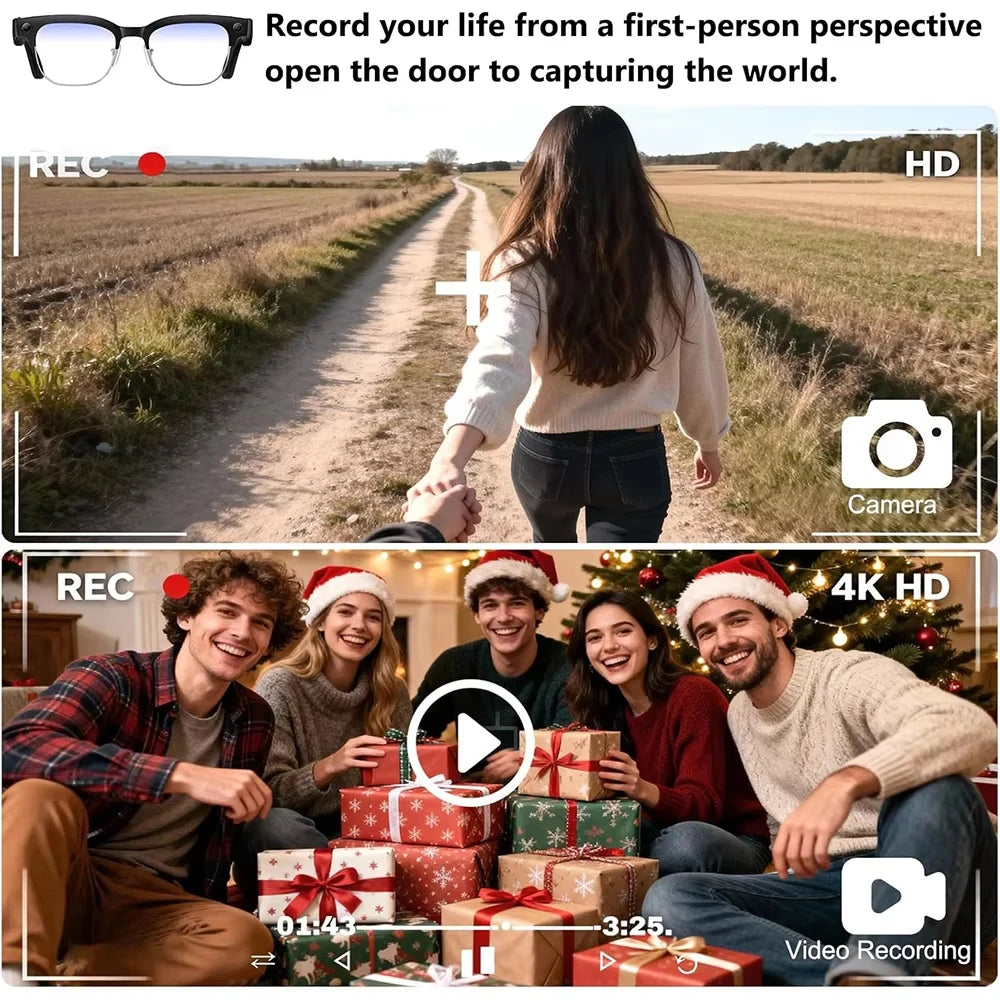 Black VisionAI smart glasses showing premium design details on white background