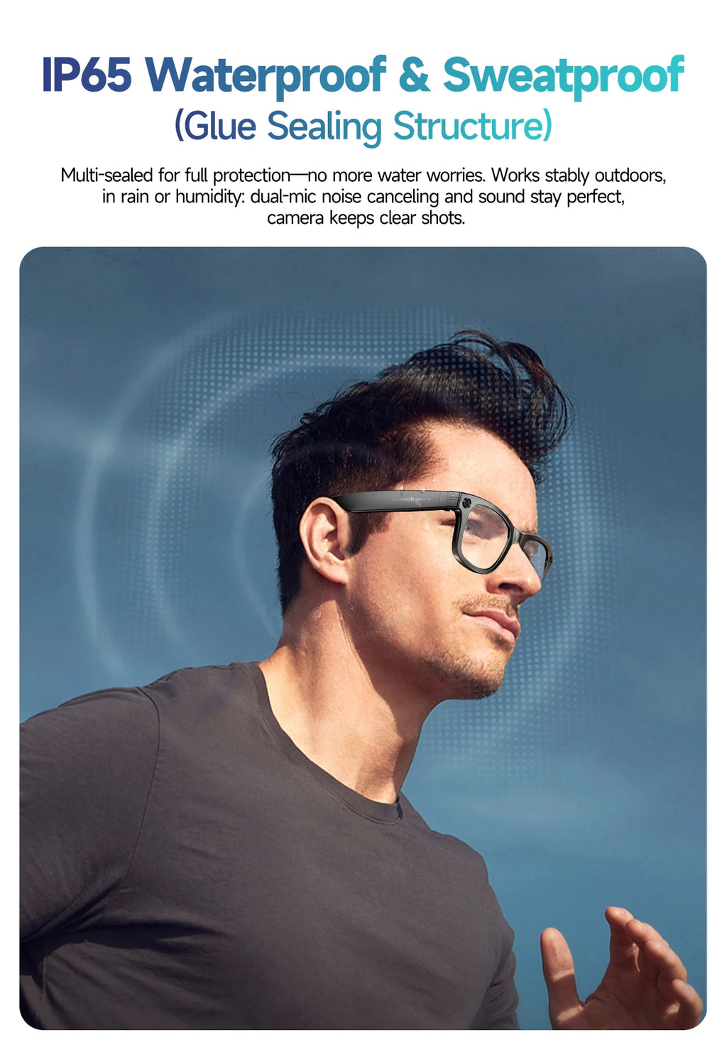 Black VisionAI smart glasses showing premium design details on white background