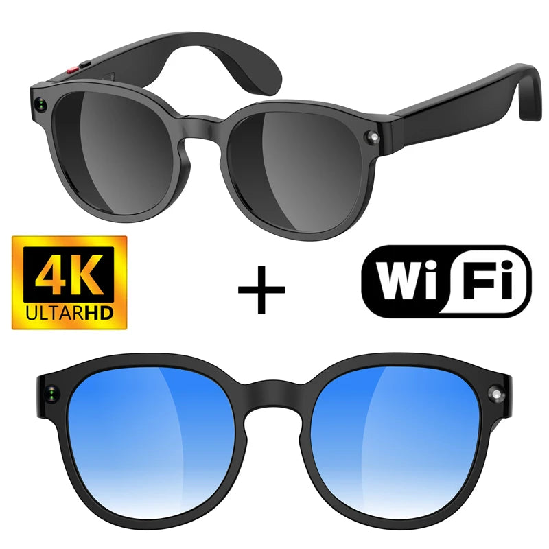 Black VisionAI smart glasses showing premium design details on white background