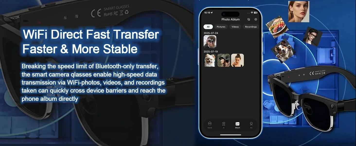 Black VisionAI smart glasses showing premium design details on white background